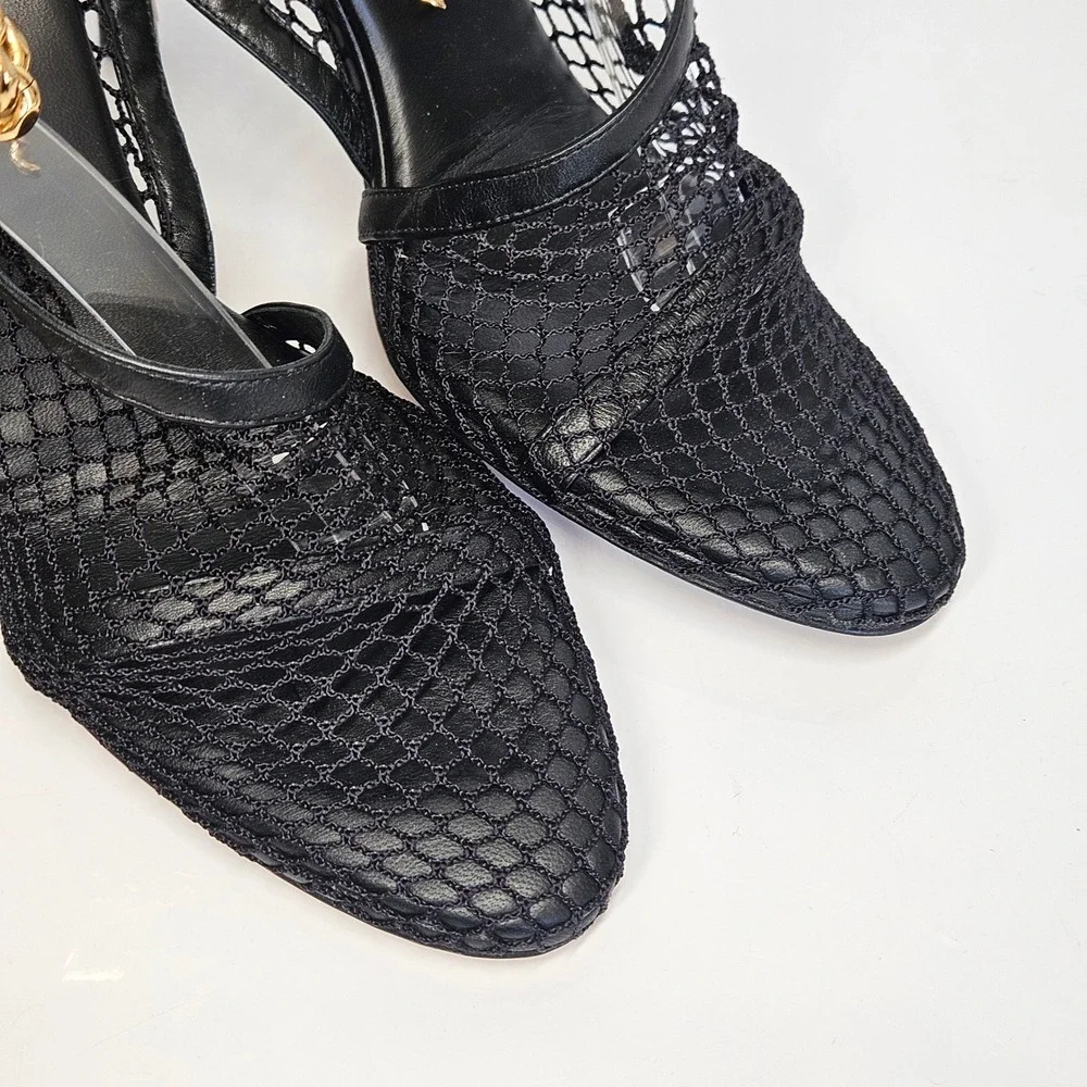 Bottega Veneta Stretch Chain Ankle Strap Nappa Leather Heel Mesh Pumps Size 38 - Picture 4 of 16
